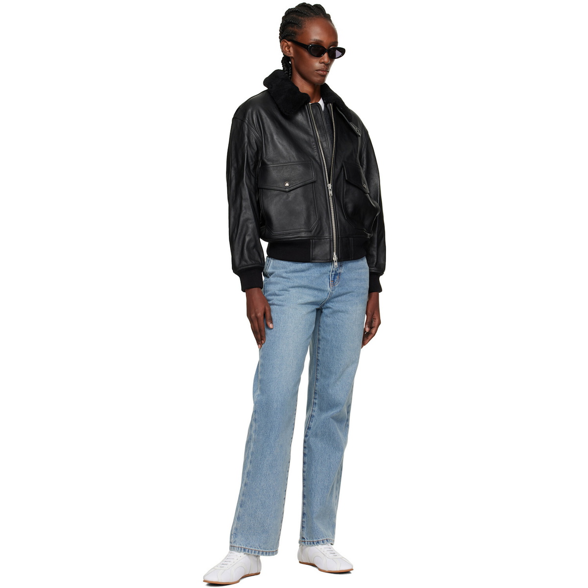 Dunst Black A-2 Shearling Collared Leather Jacket