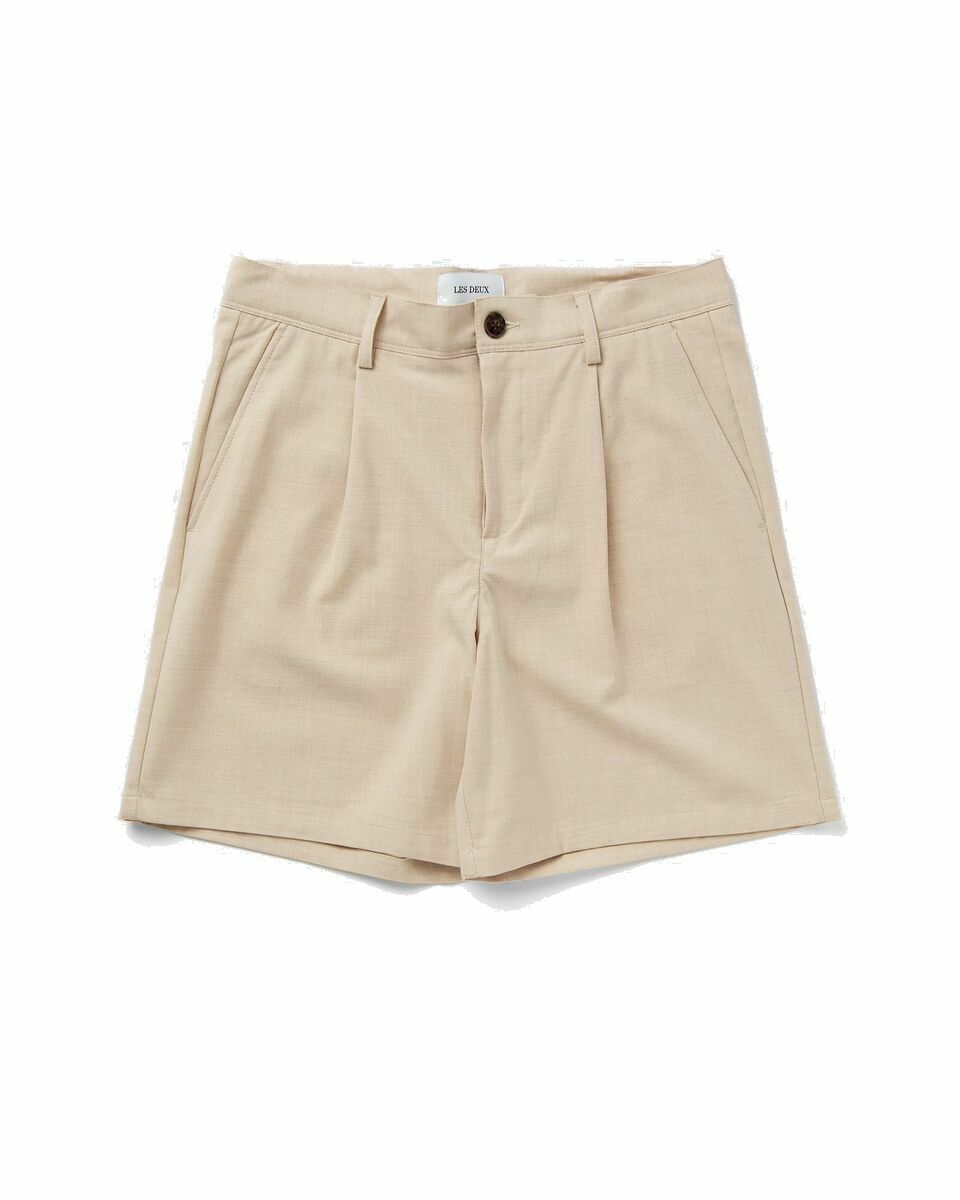 Photo: Les Deux Peter Pleated Twill Shorts Beige - Mens - Casual Shorts