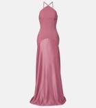 Solace London Florie satin-trimmed halterneck gown