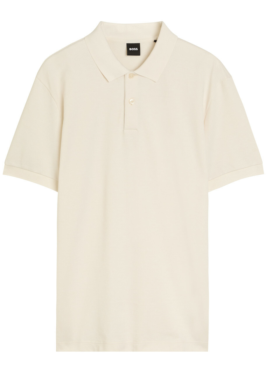 Boss Fine-knit Cotton Polo Shirt Beige