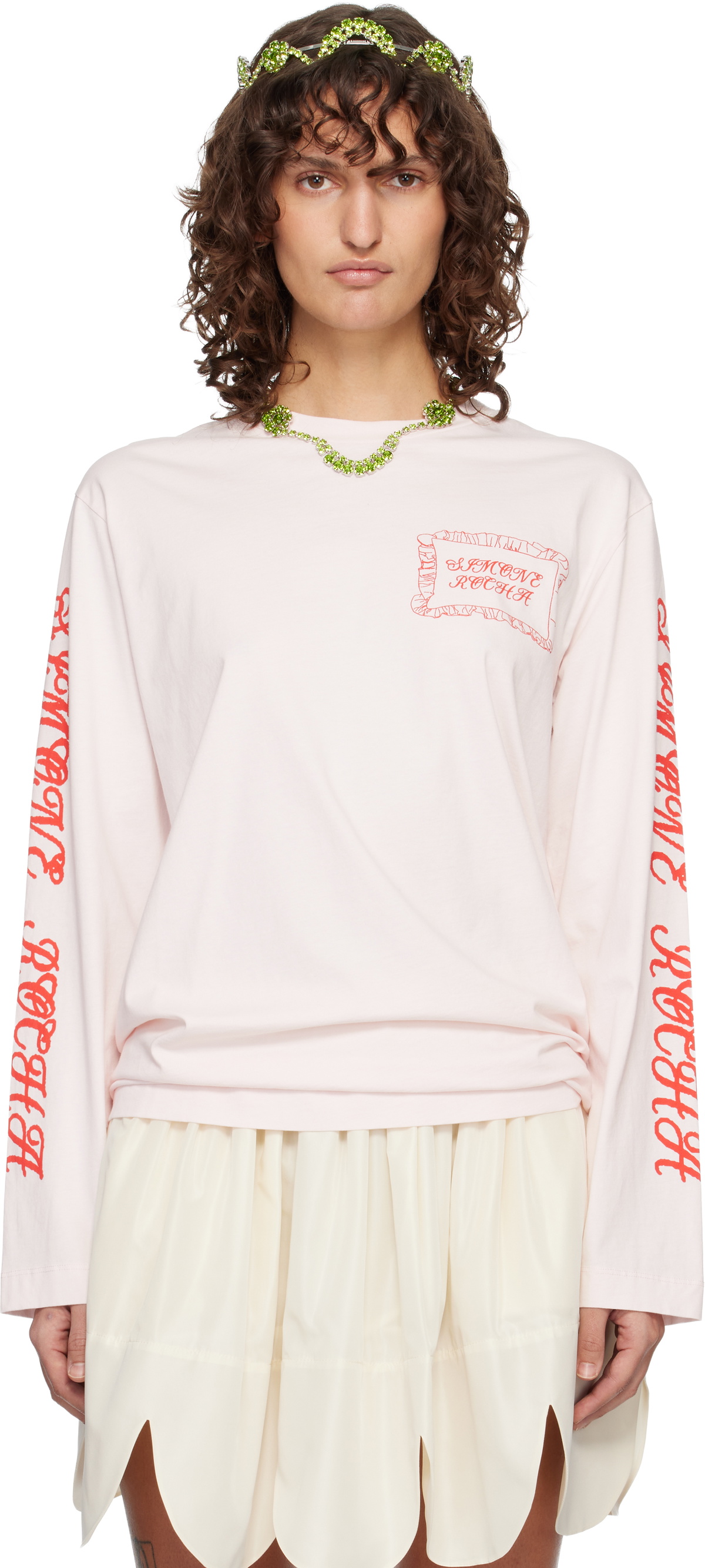 Simone Rocha Pink Ruched Flower T-Shirt Simone Rocha