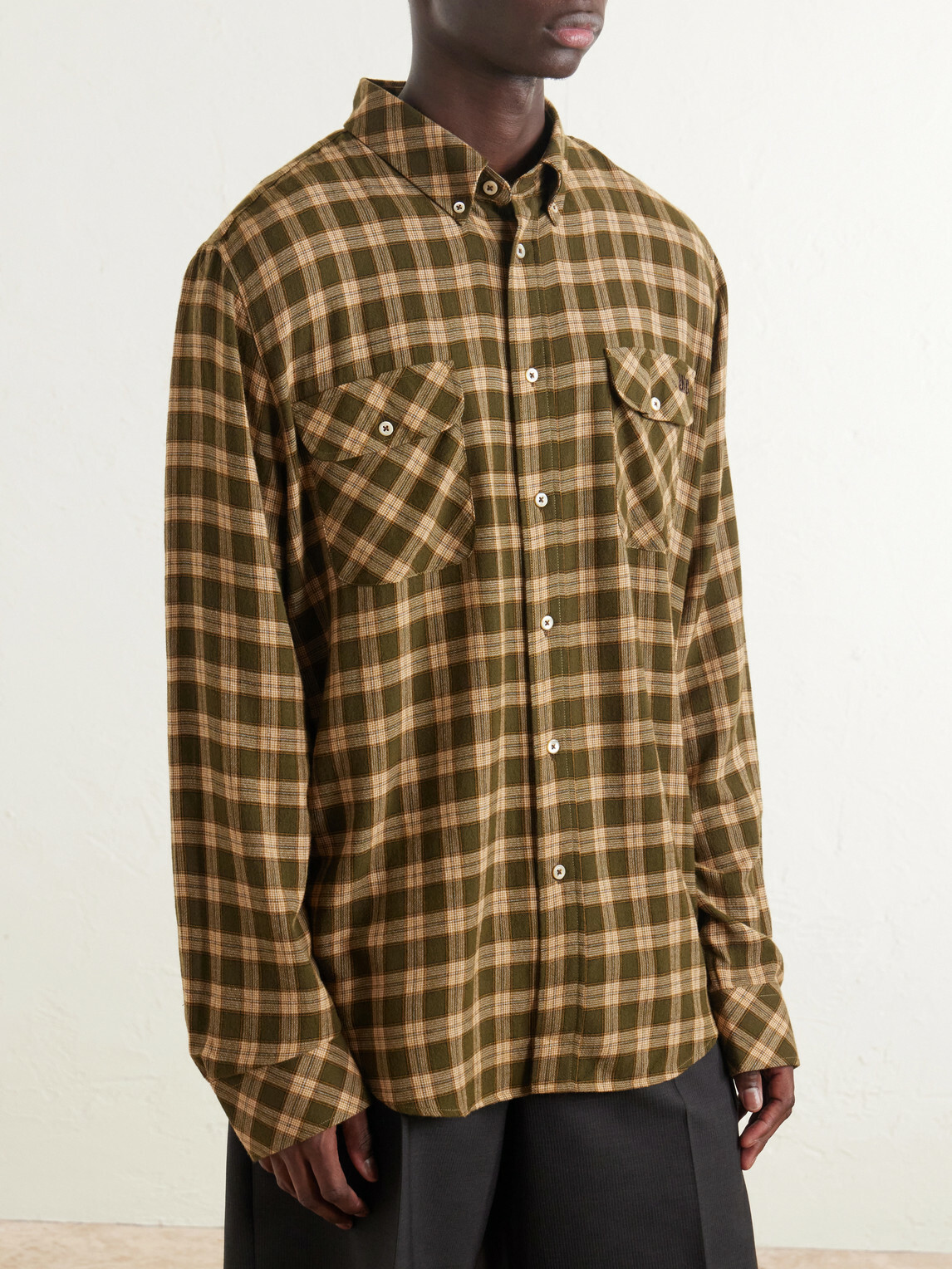 Wales Bonner - Canopy Button-Down Logo-Embroidered Checked Cotton Shirt - Yellow
