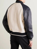 Mr P. - Colour-Block Full-Grain Leather Varsity Jacket - Neutrals