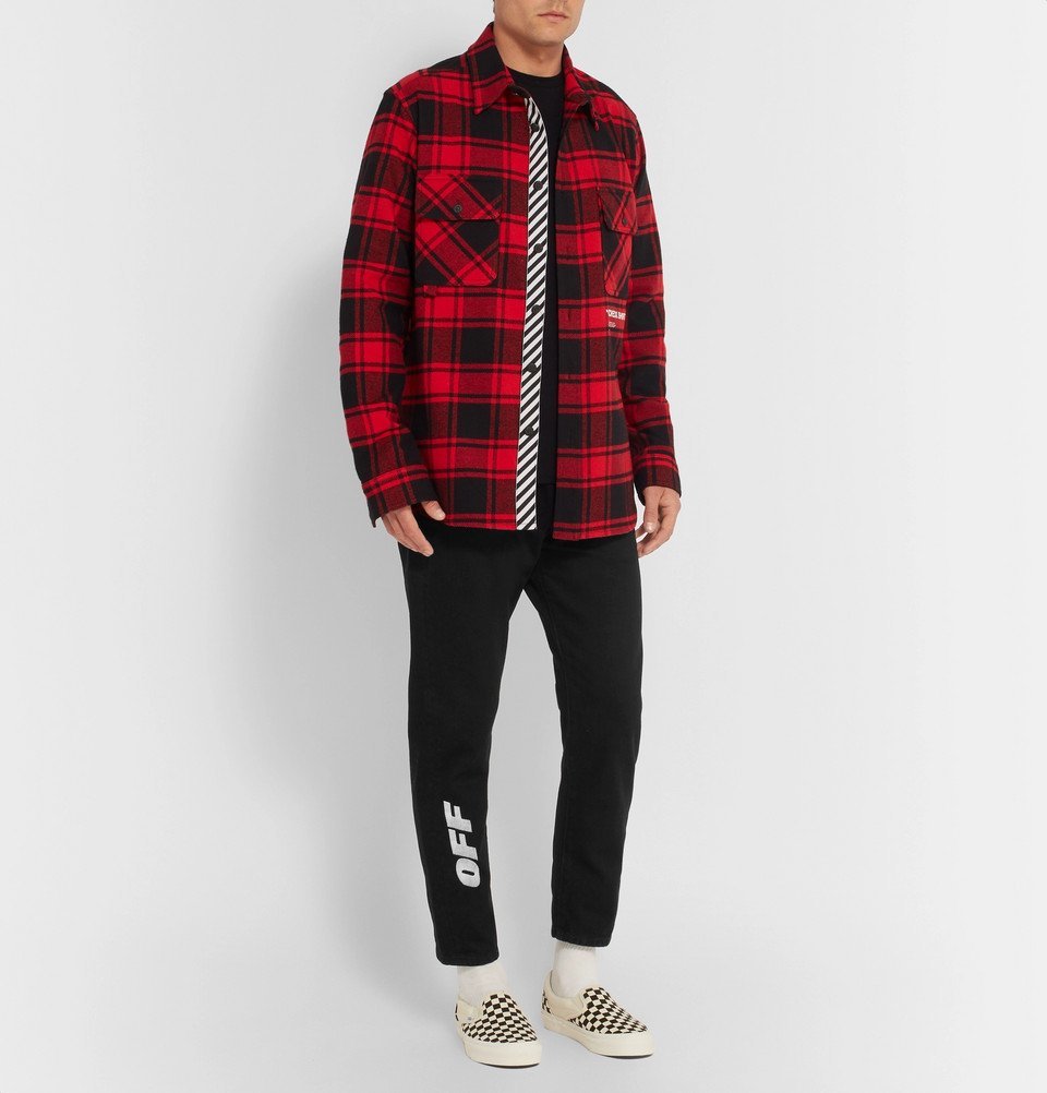 Off-White - Tapered Embroidered Denim Jeans - Men - Black