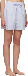 Tekla White & Blue Poplin Pyjama Shorts