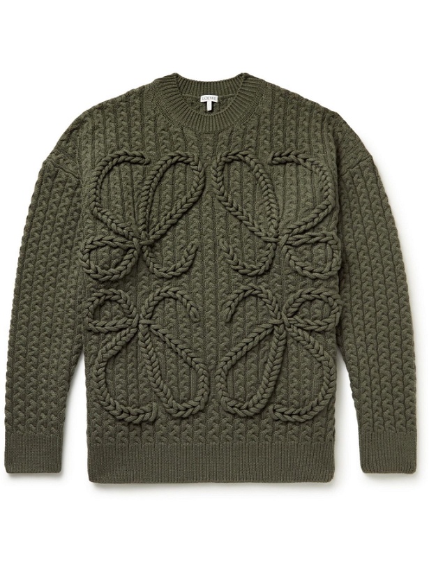 Photo: Loewe - Cable-Knit Wool Sweater - Green