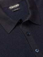 TOM FORD - Slim-Fit Textured Silk and Cashmere-Blend Polo Shirt - Blue