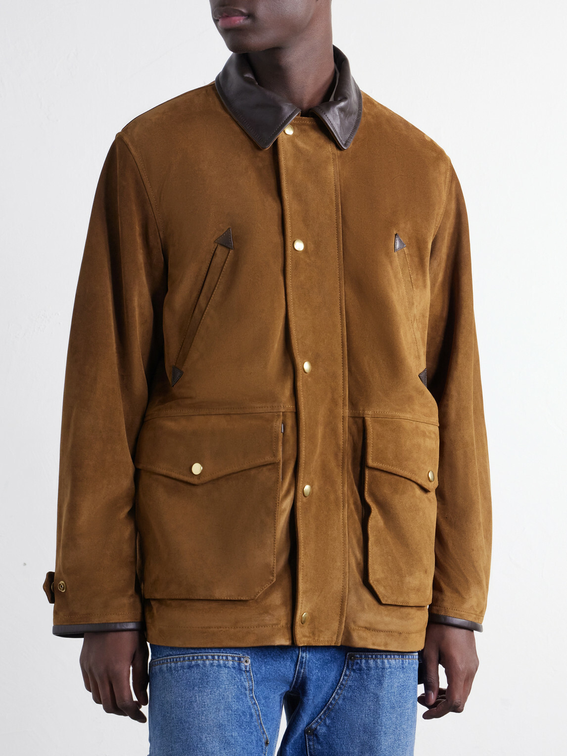 Drake's - Leather-Trimmed Suede Jacket - Brown