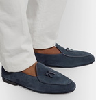 Rubinacci - Marphy Leather-Trimmed Suede Tasselled Loafers - Blue