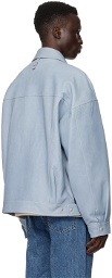 Wooyoungmi Blue Flap Pocket Leather Jacket