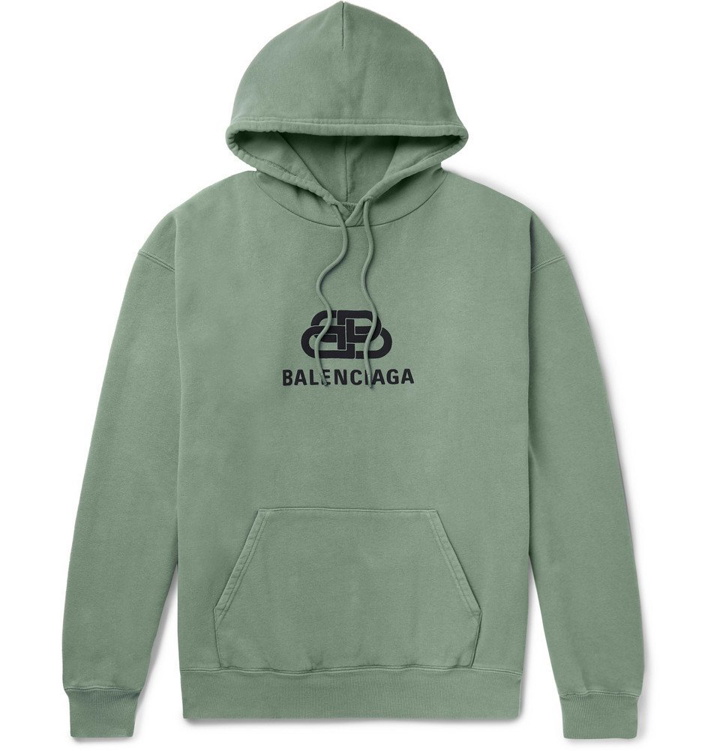 Photo: Balenciaga - Logo-Print Loopback Cotton-Jersey Hoodie - Green