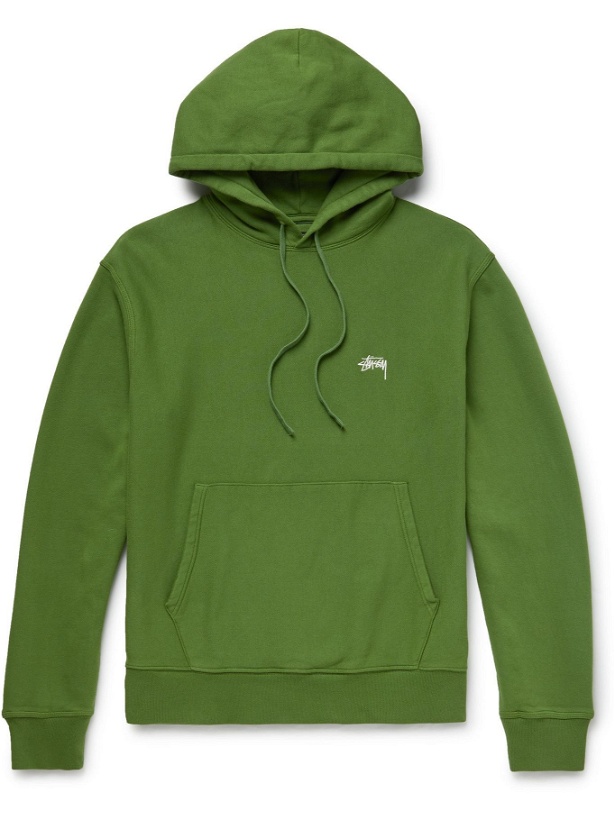 Photo: STÜSSY - Logo-Embroidered Fleece-Back Cotton-Jersey Hoodie - Green