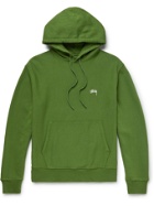 STÜSSY - Logo-Embroidered Fleece-Back Cotton-Jersey Hoodie - Green