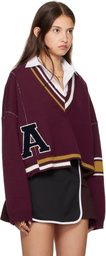 AMBUSH Burgundy Damaged Rib V-Neck Sweater