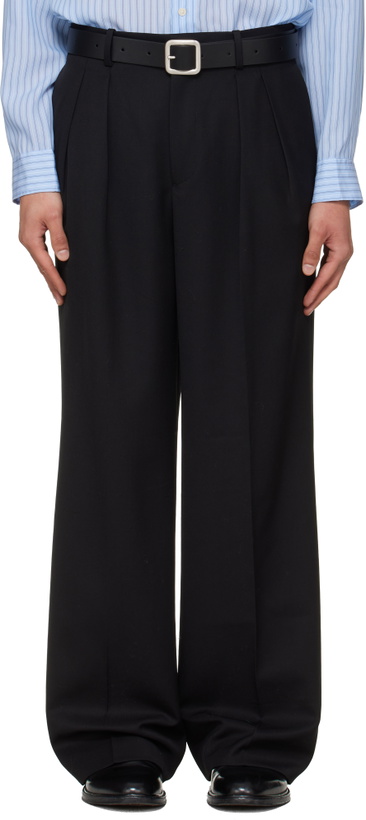 Photo: TONYWACK Black Wool Double-Pleated Wide Trousers
