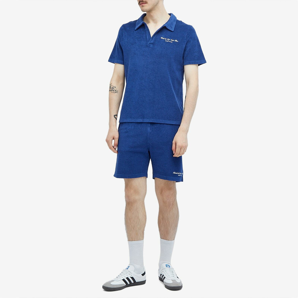 Sporty & Rich Hotel du Cap Cursive Terry Short in Indigo White