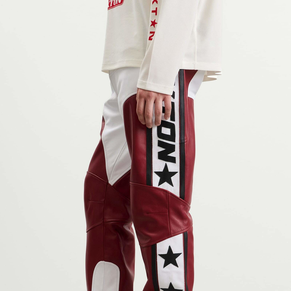 END. x Cole Buxton Men's Leather Trials Pants in Red/White