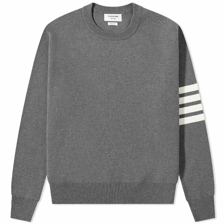 Photo: Thom Browne Men's Milano Four Bar Stripe Crew Knit in Medium Grey