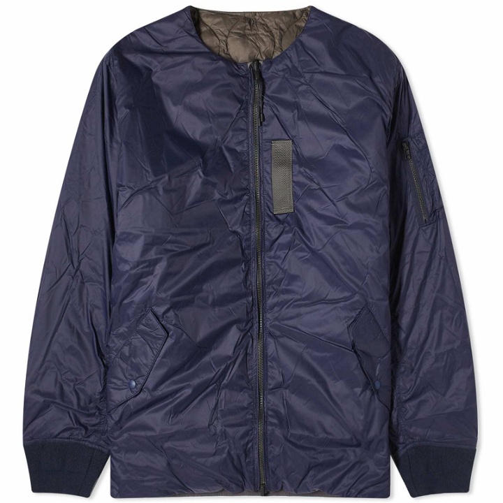 Photo: Taion Men's x Beams Lights Reversible MA-1 Down Jacket in Navy/Grey