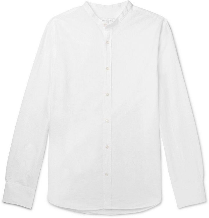 Photo: Officine Generale - Slim-Fit Grandad-Collar Cotton-Seersucker Shirt - Men - White