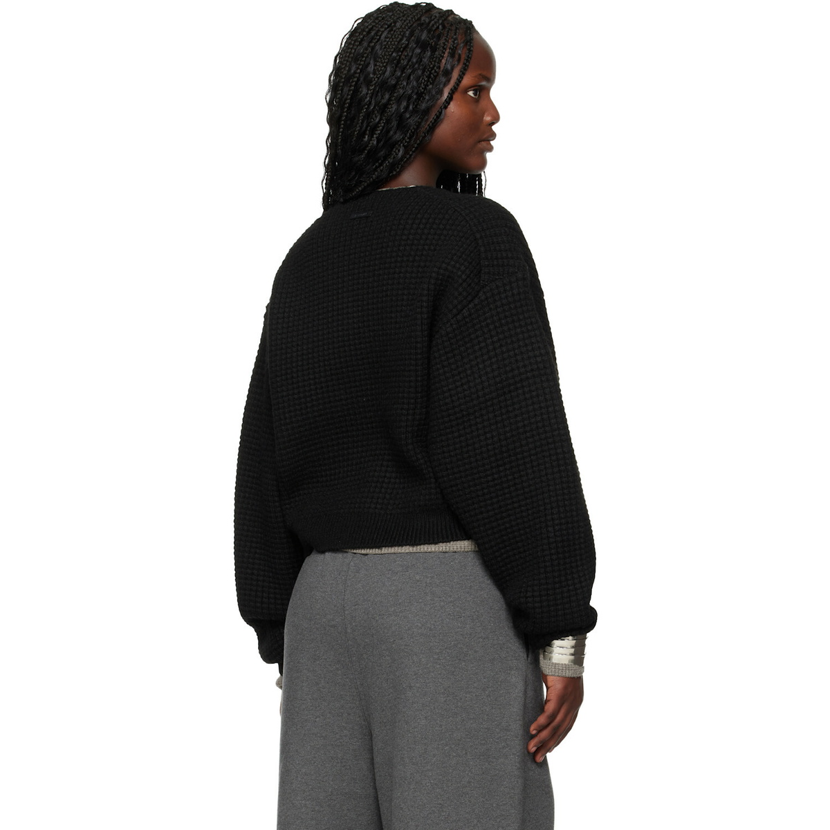 Fear of God ESSENTIALS Black Holiday Heavy Waffle 90s Crewneck Sweater