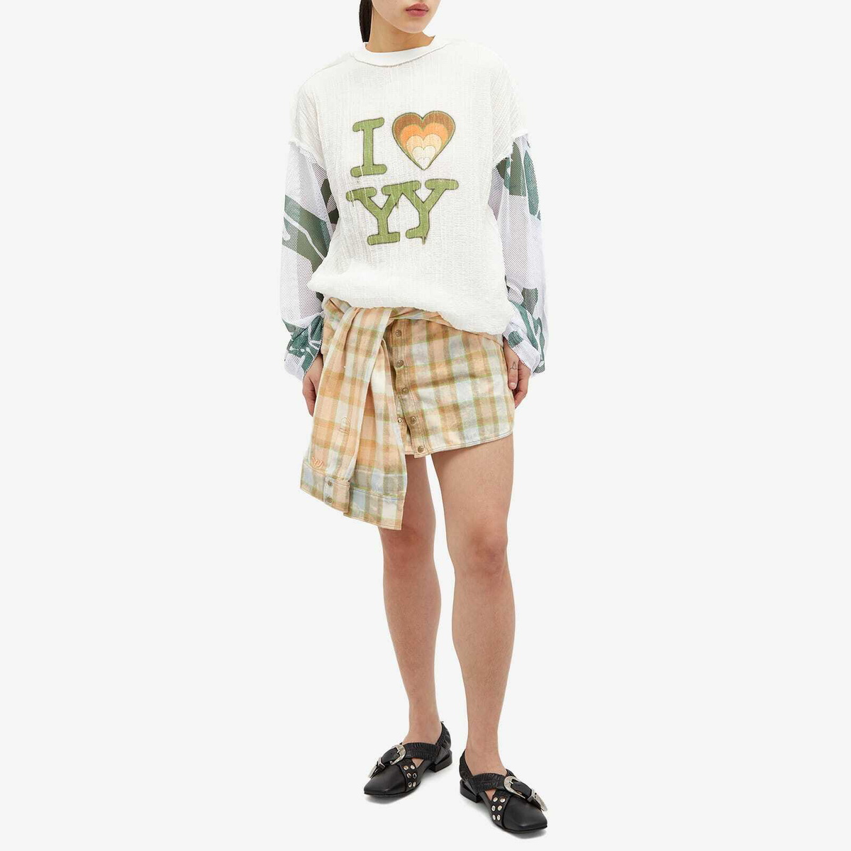 ★送料・関税込★OPEN YY★FADED CHECK SHIRT SKIRT★ OPEN YY