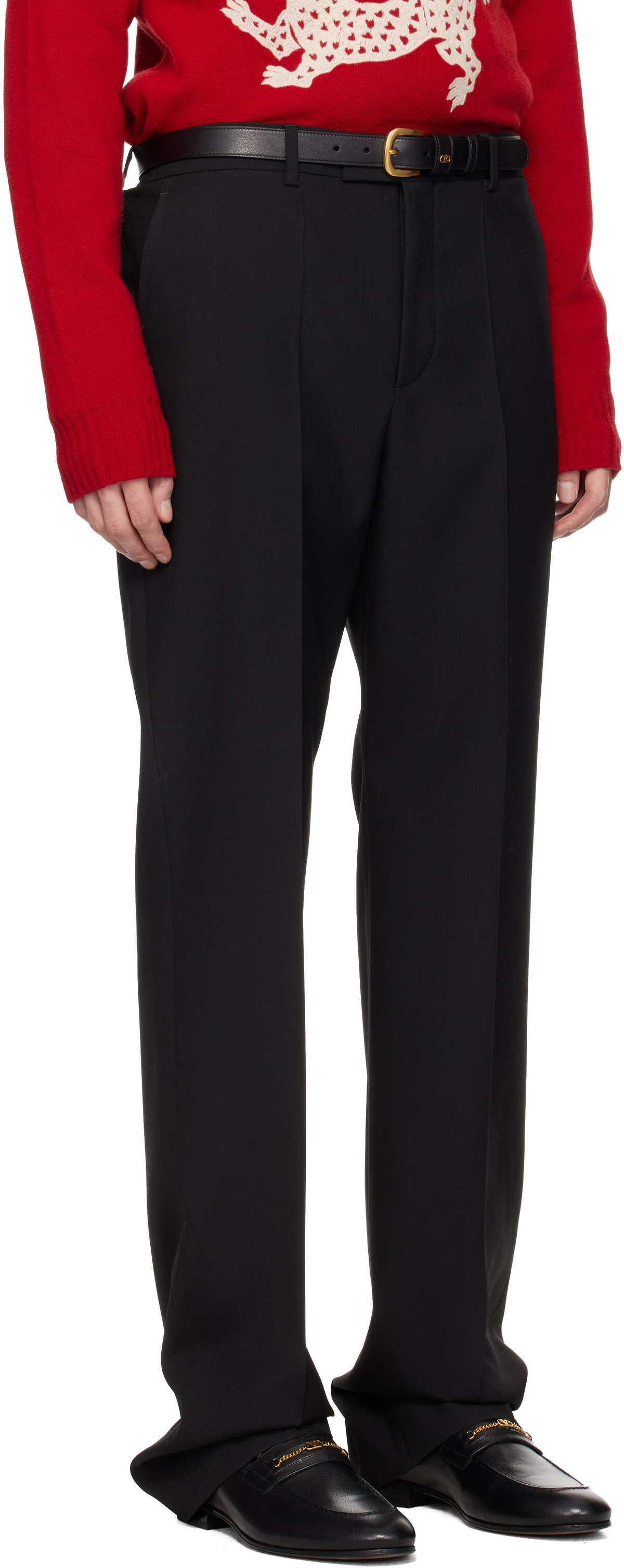 Valentino Black Creased Virgin Wool Trousers