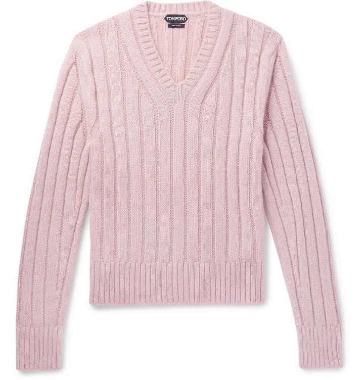 Photo: TOM FORD - Slim-Fit Ribbed Wool-Blend Sweater - Men - Pink