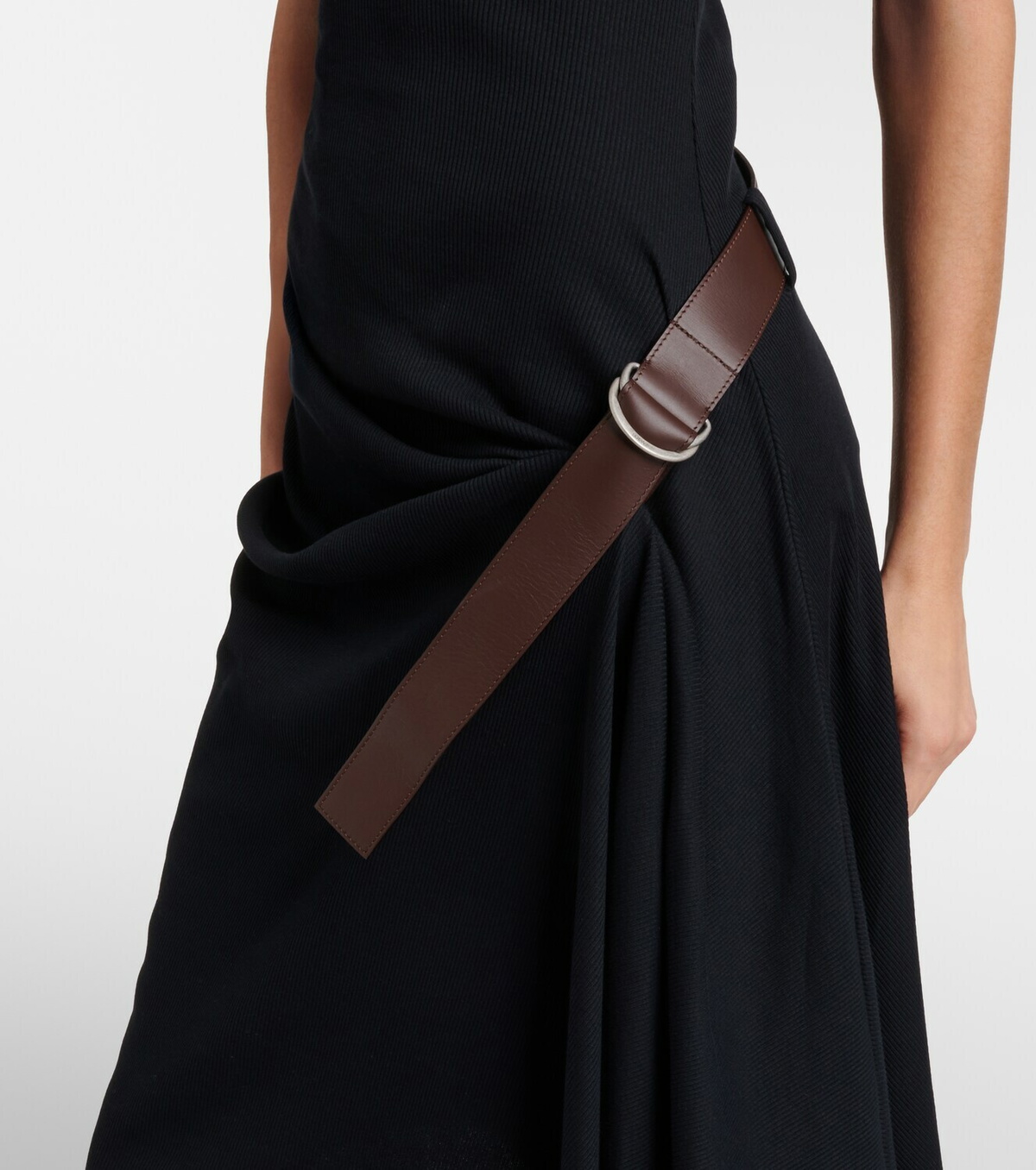 Loewe Belted ribbed-knit draped cotton-blend midi dress