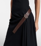 Loewe Belted ribbed-knit draped cotton-blend midi dress