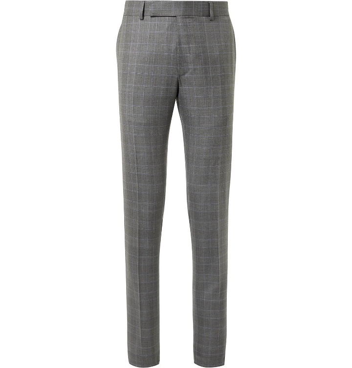 Photo: DUNHILL - Kensington Slim-Fit Prince of Wales Checked Wool and Silk-Blend Suit Trousers - Gray