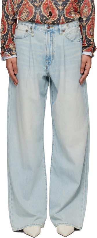 Photo: R13 Blue Wide Leg Damon Pleated Jeans