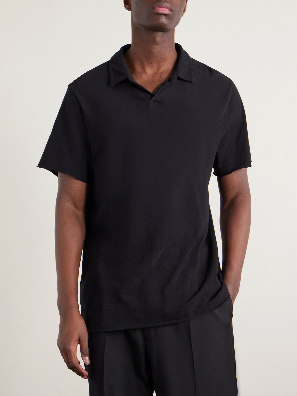 James Perse - Open-Collar Cotton-Jersey Polo Shirt - Black