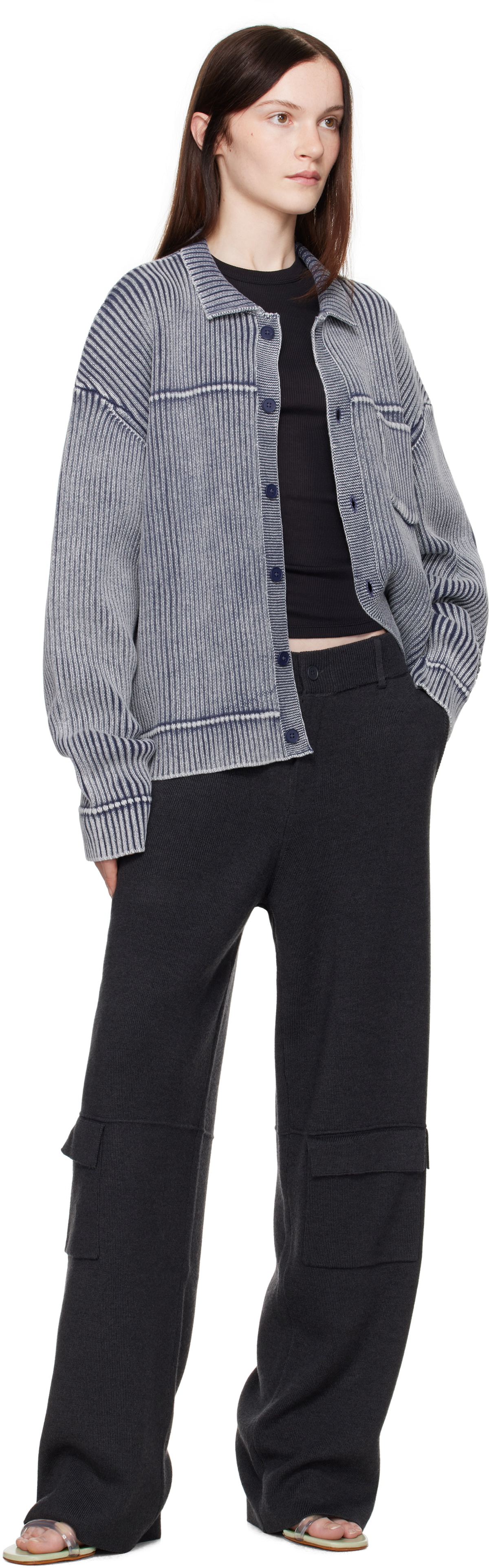 Aya Muse Blue Knit Button Up Cardigan
