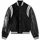 Valentino Men's Leather Sleeve Teddy Jacket in Nero/Bianco