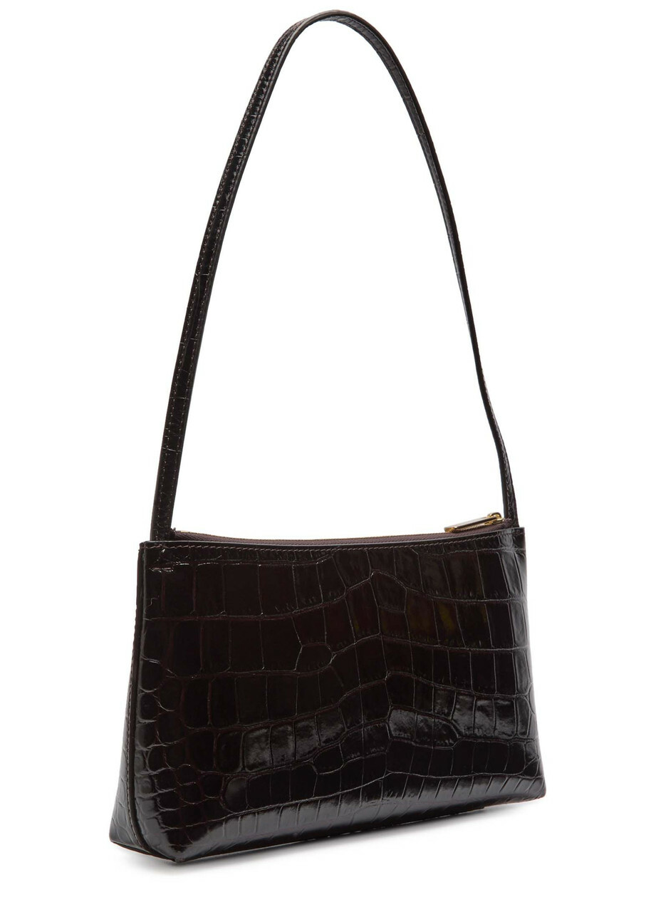 Mansur Gavriel Gaia Crocodile-effect Glossed Leather Shoulder bag - Chocolate - One Size