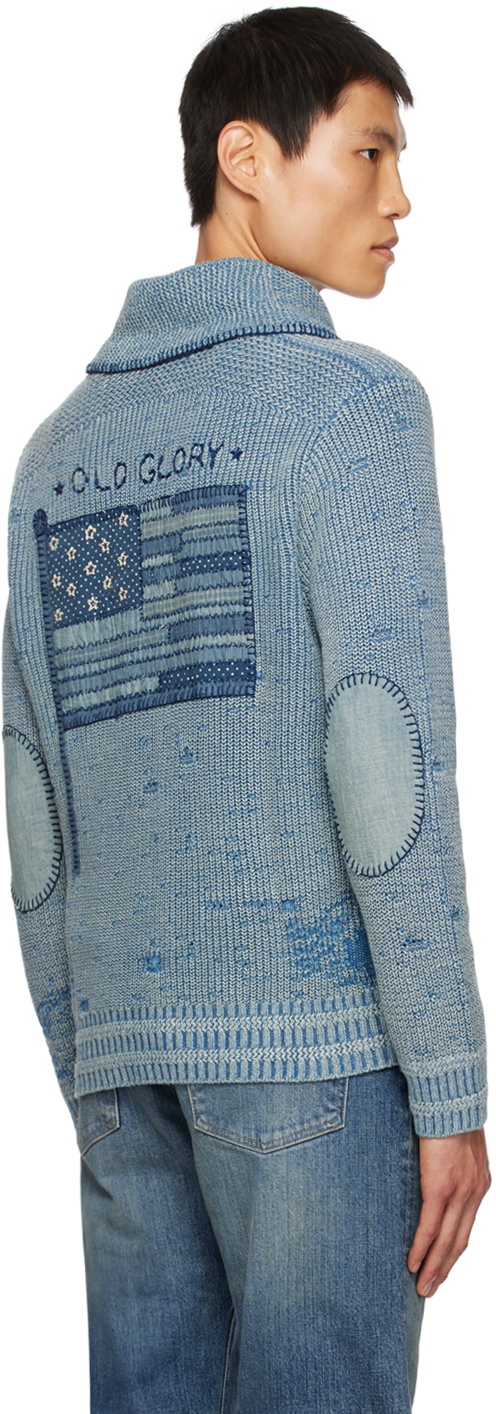 RRL Indigo Flag Patchwork Cardigan