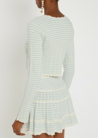 Loveshackfancy Media Striped Stretch-knit Cropped Cardigan White And Blue