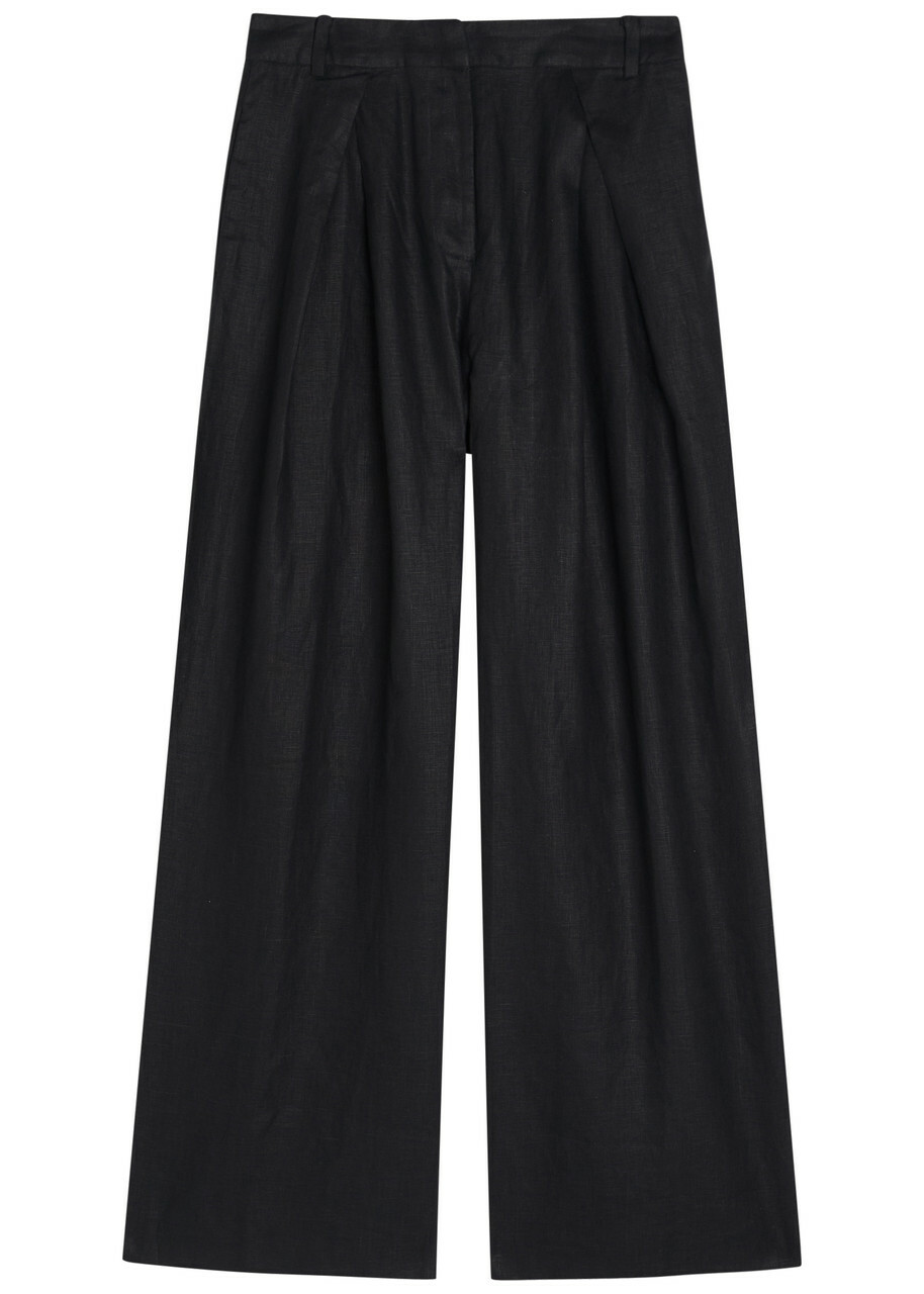 Faithfull The Brand Sofia Pleated Wide-leg Linen Trousers Black