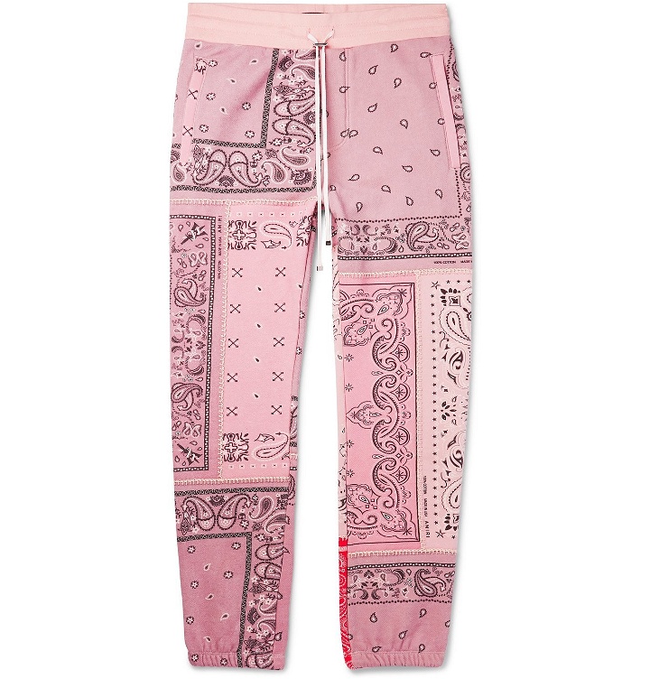 Photo: AMIRI - Tapered Bandana-Print Cotton-Jersey Drawstring Sweatpants - Pink