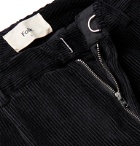 Folk - Signal Tapered Cropped Pleated Cotton-Corduroy Trousers - Black