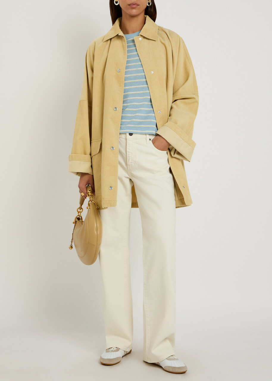 Frame The Linen Baby Striped Stretch-linen T-shirt Blue