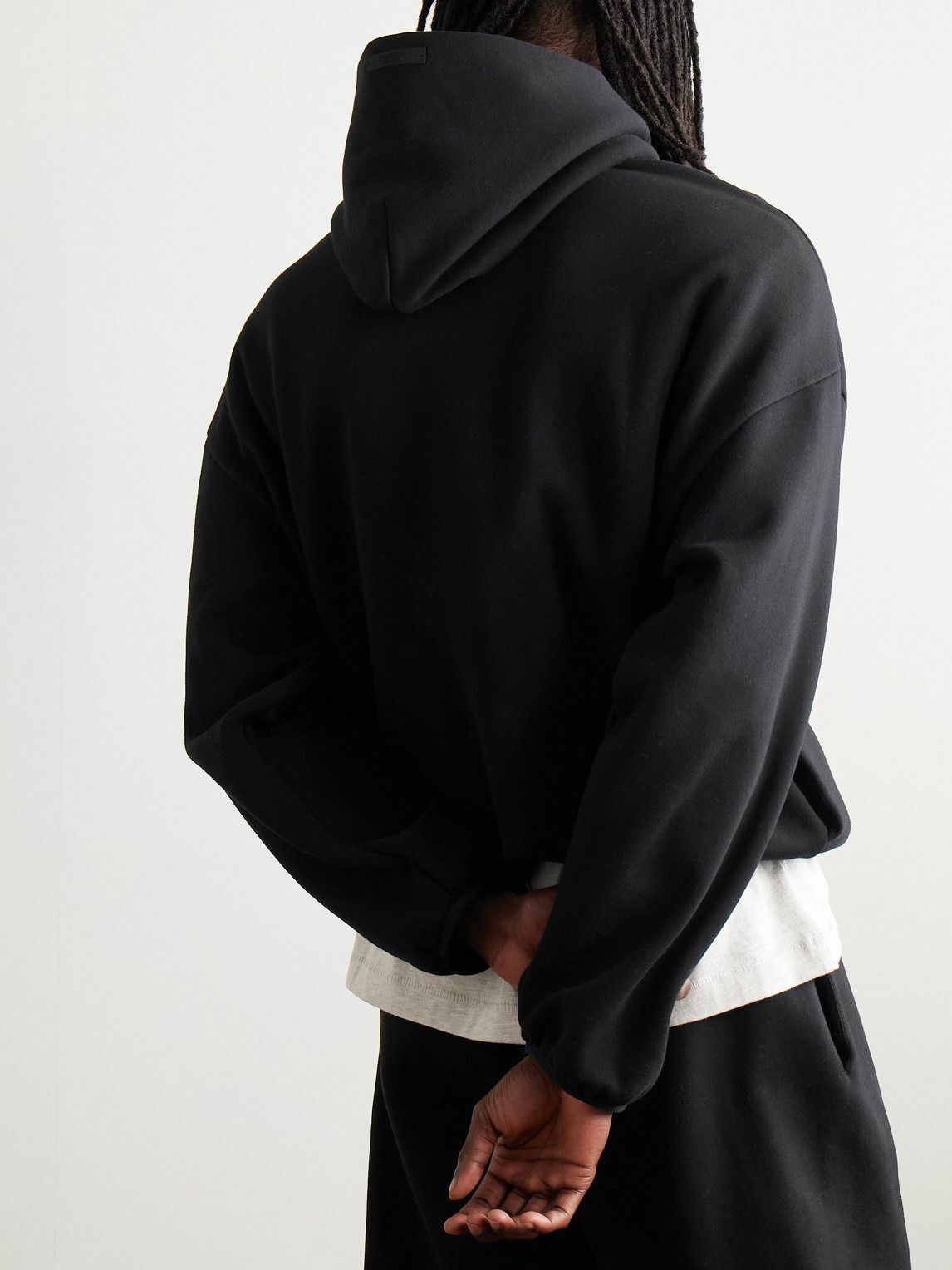 FEAR OF GOD ESSENTIALS - NBA Cropped Appliquéd Cotton-Blend Jersey Hoodie - Black