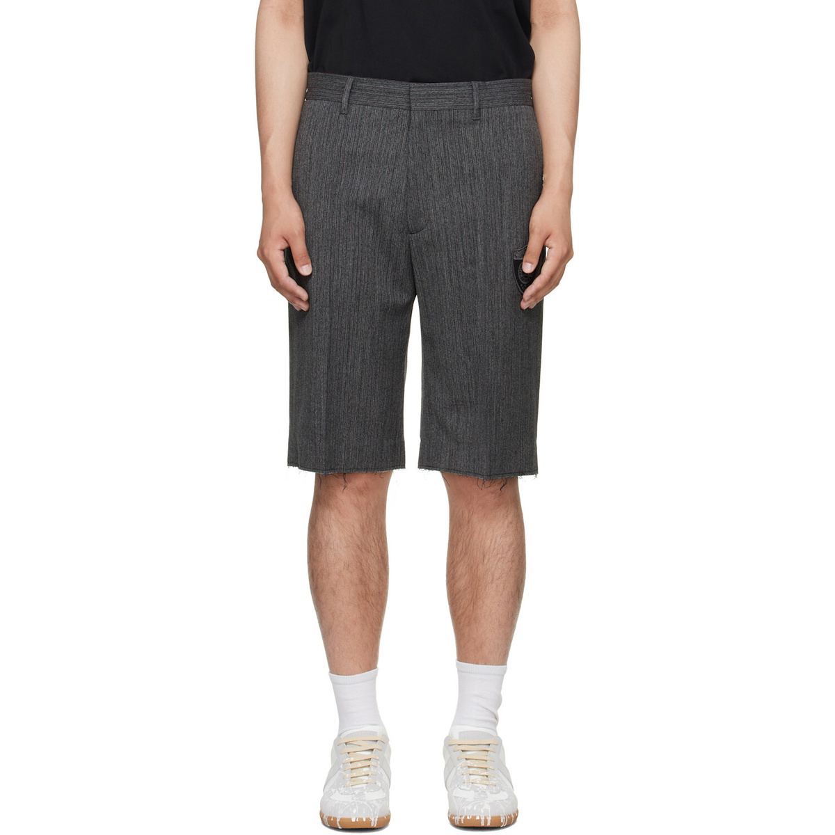 MM6 Maison Margiela Gray Pinstripe Wool-Blend Shorts