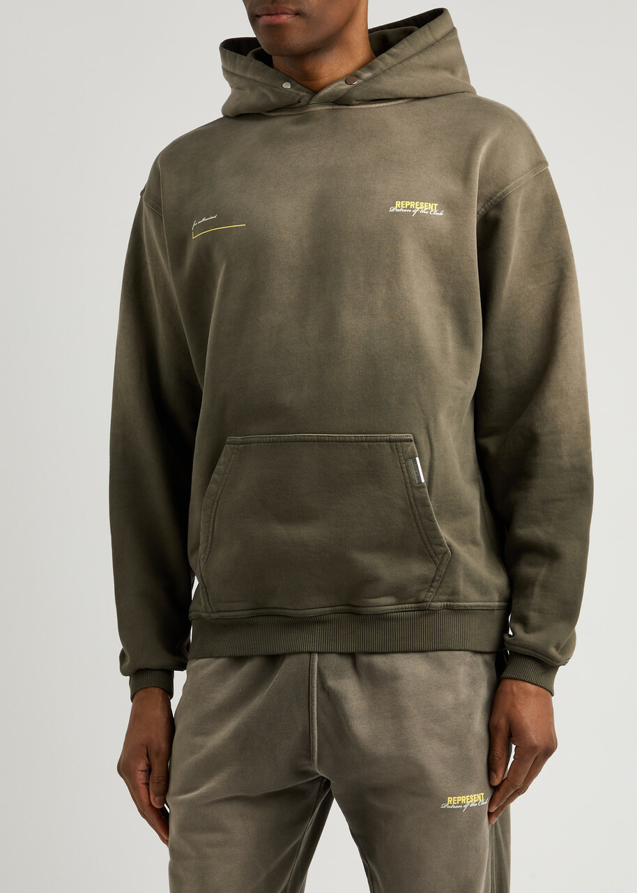 Represent Patron Of The Club Hooded Cotton Sweatshirt Olive Represent