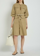 Moncler Logo-appliquéd Belted Cotton-blend Midi Dress Beige