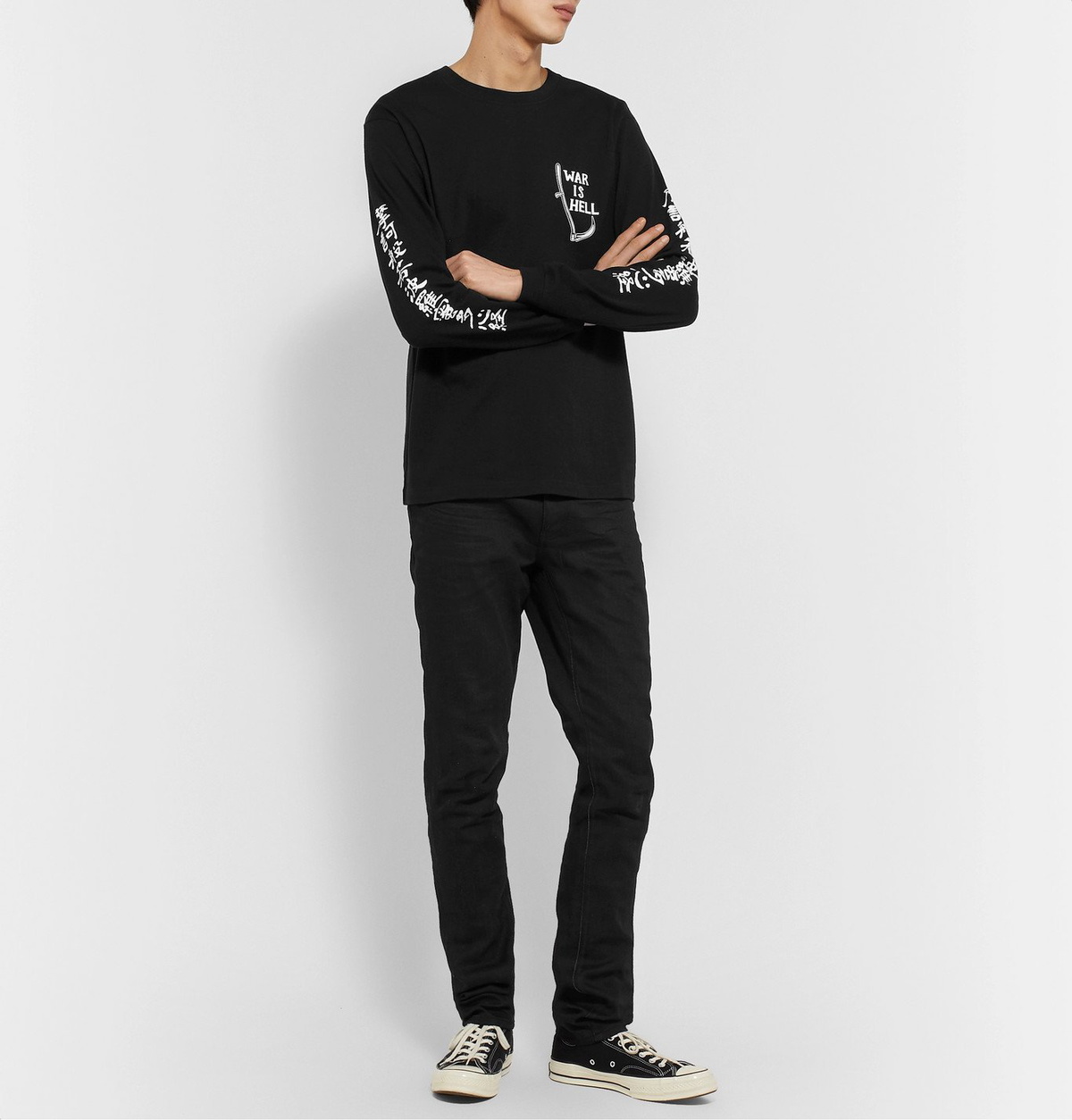 Blackmeans - Printed Cotton-Jersey T-Shirt - Black