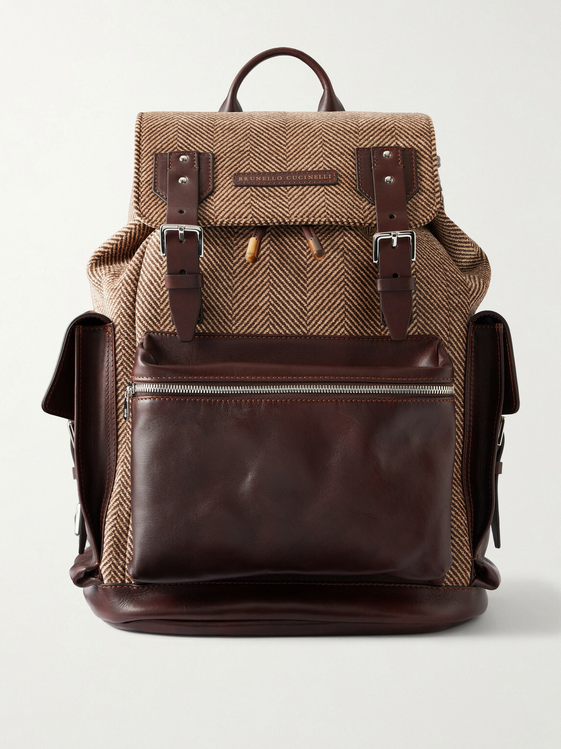Brunello Cucinelli - Leather-Trimmed Herringbone Canvas Backpack