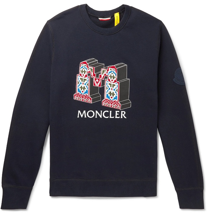 Photo: Moncler Genius - 2 Moncler 1952 Logo-Print Fleece-Back Cotton-Jersey Sweatshirt - Blue