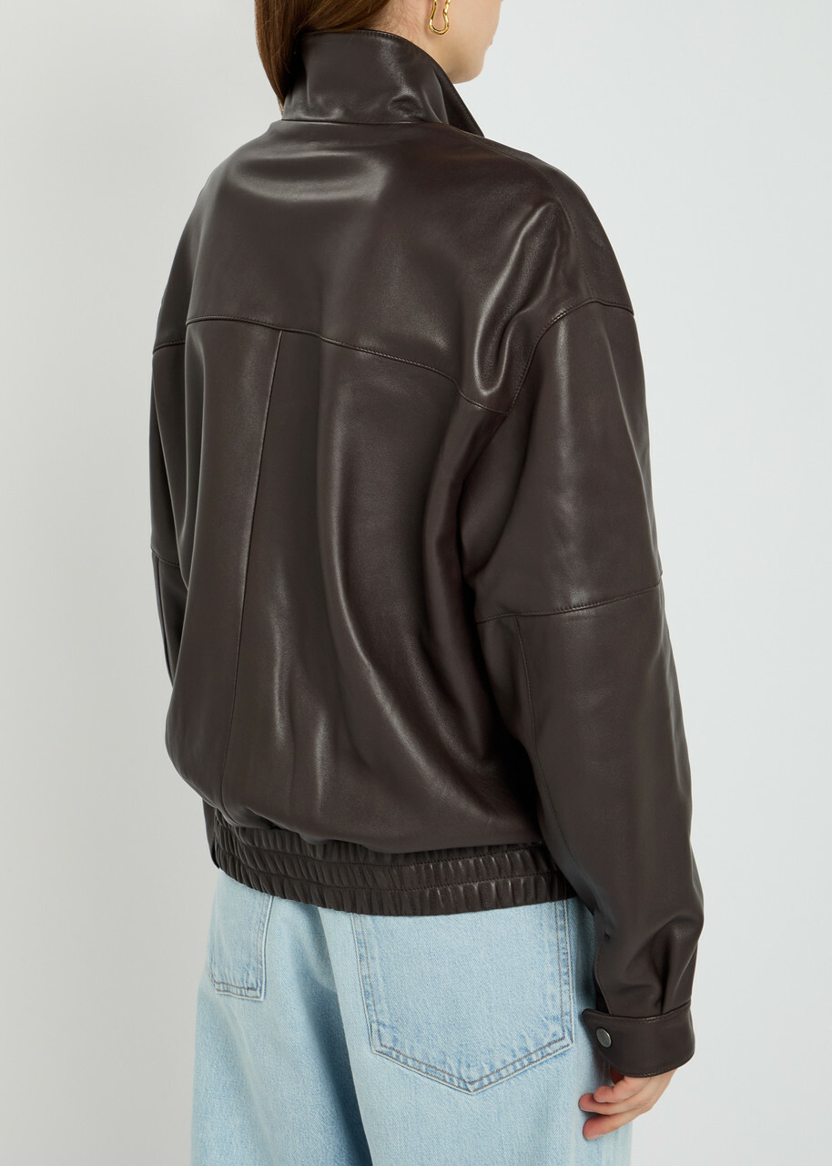 Rag & Bone Aria Panelled Leather Bomber Jacket Brown